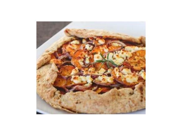 Freeform Pie with Pumpkin, Onions, Walnuts, and Blue Cheese