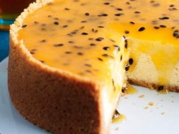 Baked cheesecake with passionfruit topping