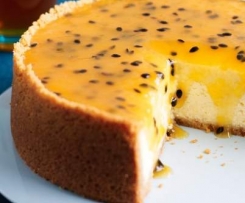 Baked cheesecake with passionfruit topping