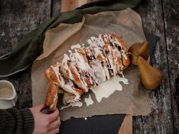 Pear & Pecan Pull-Apart Bread with Cream Cheese Glaze