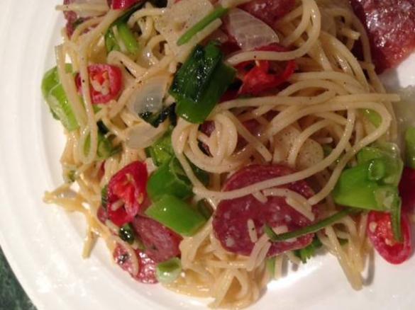 Salami Garlic spaghetti - JJ's Spicy Thermo Kitchen