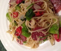 Salami Garlic spaghetti - JJ's Spicy Thermo Kitchen