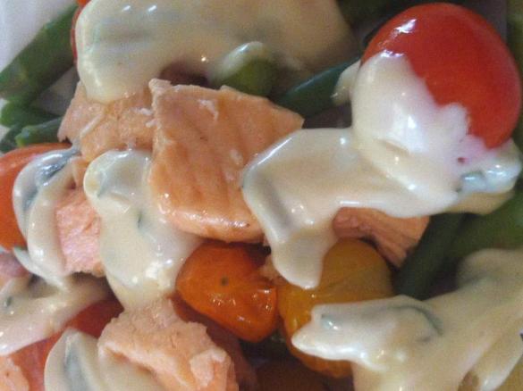 Steamed Salmon Salad with Fresh Basil Mayonnaise