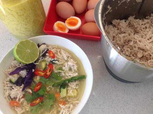 Shredded chicken/chicken & veg soup & boiled eggs