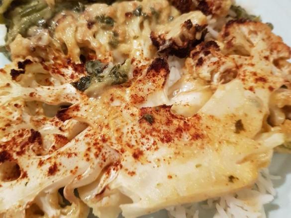 Cauliflower steaks with lemon coconut sauce