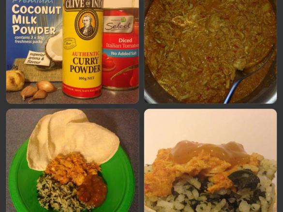 Bombay Chicken with Spinach Rice, Pappadums & Mango Chutney