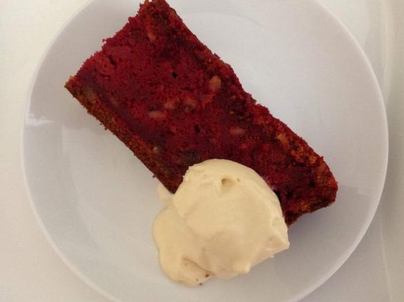 Beetroot, Rasin and Walnut Cake with Bourbon Cream