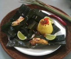 Indonesian Chicken with Spices in Banana Leaf