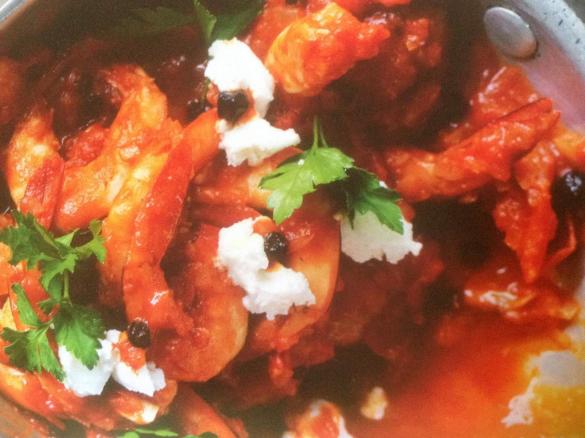 Harissa and tomato Prawns with feta converted from woman's weekly super foods cookbook