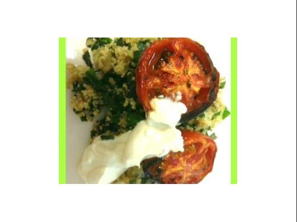 bulgur with spinach roasted tomato and lebnah