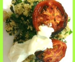 bulgur with spinach roasted tomato and lebnah