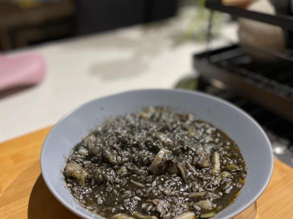 Black rice with prawns and cuttlefish
