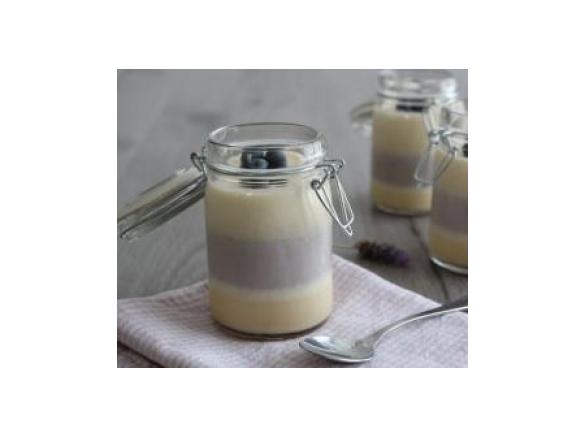 White chocolate, blueberry and lavender layered mousse