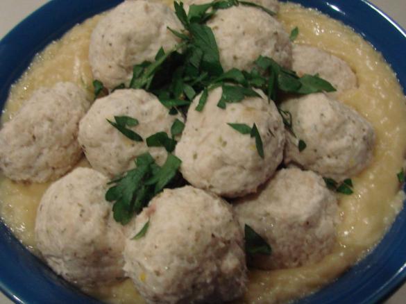 Chicken polpette (meatballs) with risoni