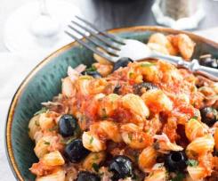 Variation Tomato,, Tuna and olive pasta sauce
