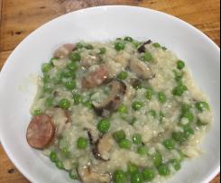 Chorizo and Mushroom Risotto with Green Peas