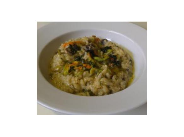 Zucchini Flower Risotto with Thyme Oil