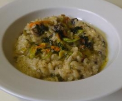 Zucchini Flower Risotto with Thyme Oil