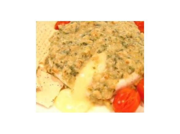 Warm Brie with Basil Pesto Dressing