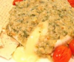 Warm Brie with Basil Pesto Dressing