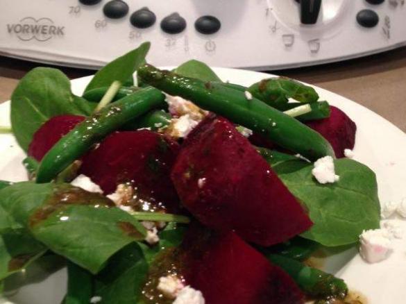 Beetroot, bean salad with basil vingaigrette