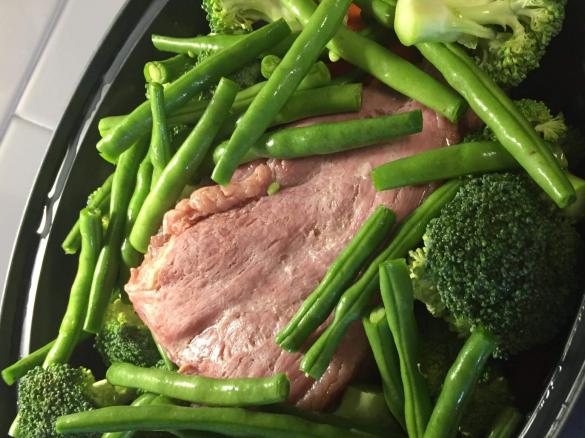 Silverside with mashed potato and veggies