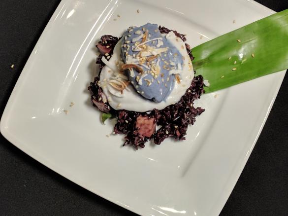 Black sticky rice with taro & blue matcha ice cream - Chef Luke Nguyen