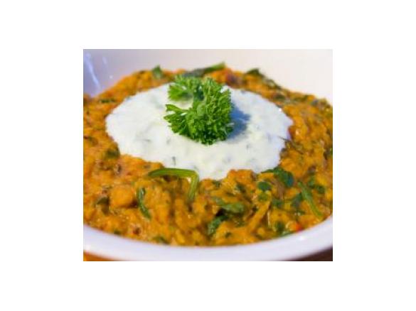 Spiced Red Lentils with Cucumber Yoghurt (Healthier version)