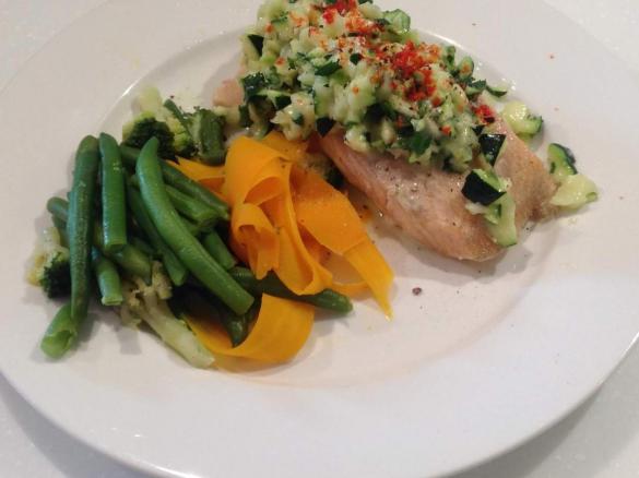 Varoma Steamed Salmon with Zucchini Salad & Vegetables
