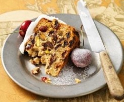Cranberry, Sultana, Fig and Pistachio Cake with Sugared Cherries