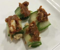 Cucumber Rolls with Hommus and Sundried tomato & Capsicum Relish