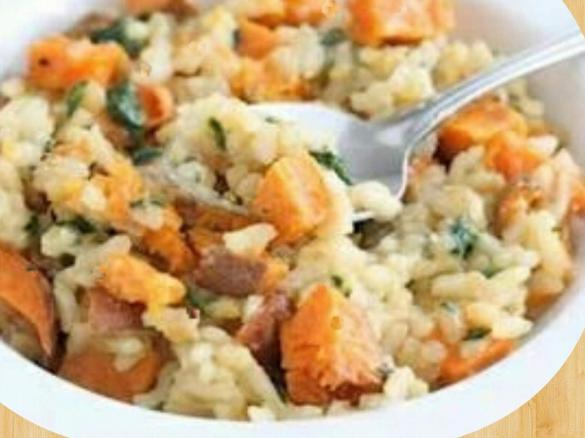 STEAMED CHICKEN, PUMPKIN, SWEET POTATO AND FETA CHEESE RISOTTO