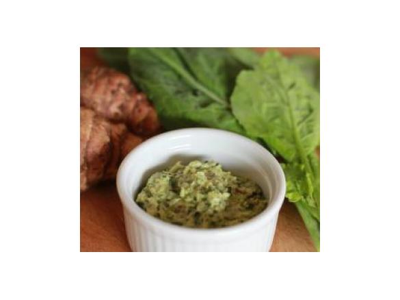 Warm Jerusalem artichoke and baby kale dip