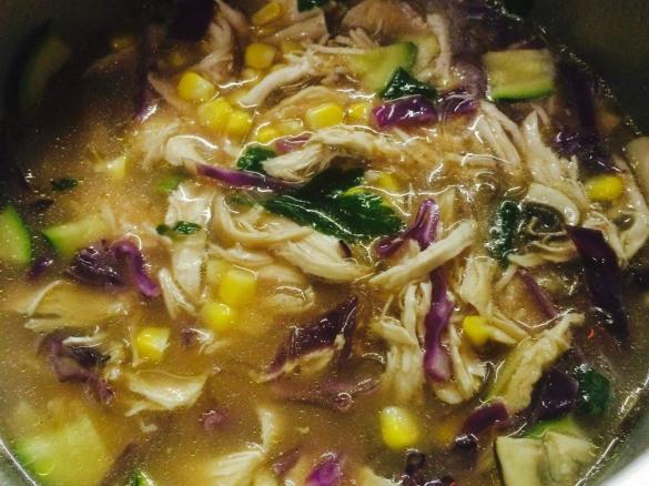 Steamed Whole Miso Chicken with soba noodle broth