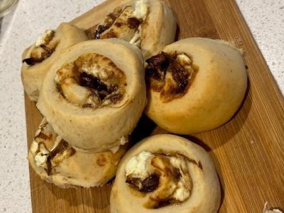 Onion and goat cheese scrolls