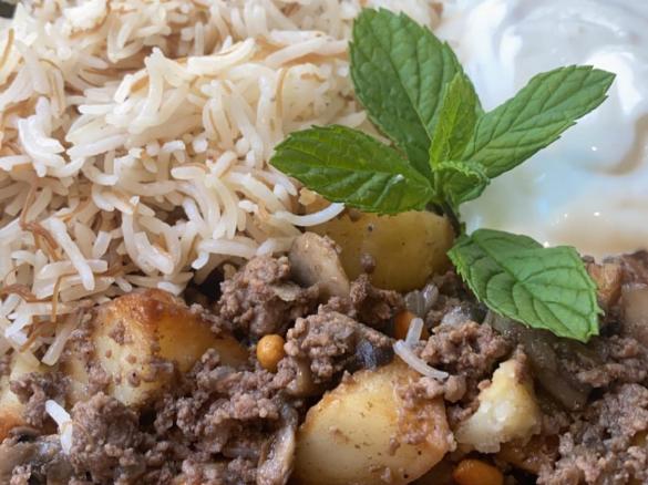 Rima's Lebanese Mushroom and mince with rice