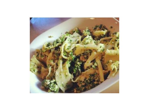 Hand cut pappardelle with Broccoli and Cashew nut Pesto