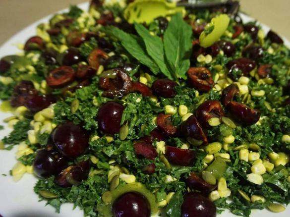 Kale & Cherry Salad with Mango Mint Dressing