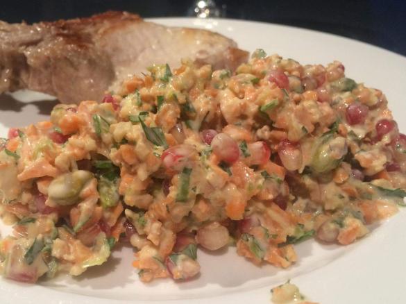 Carrot salad with tahini and crisped chickpeas