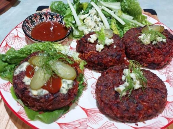 Beetroot, Fennel and Blue Cheese Burgers
