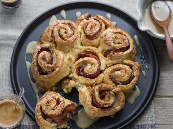Bacon and cinnamon scrolls with salted maple glaze