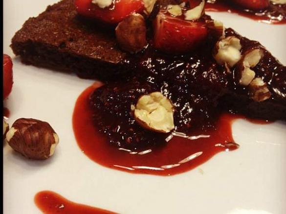 Chocolate Hazelnut Torte with Balsamic Strawberry Sauce