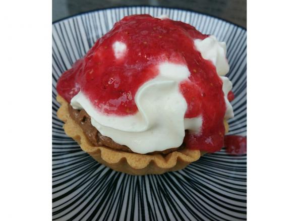 Easy Chocolate and Coconut Tart with Boozy Strawberries.