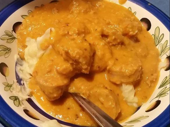 Madras Curry Sausages and Mashed Potato