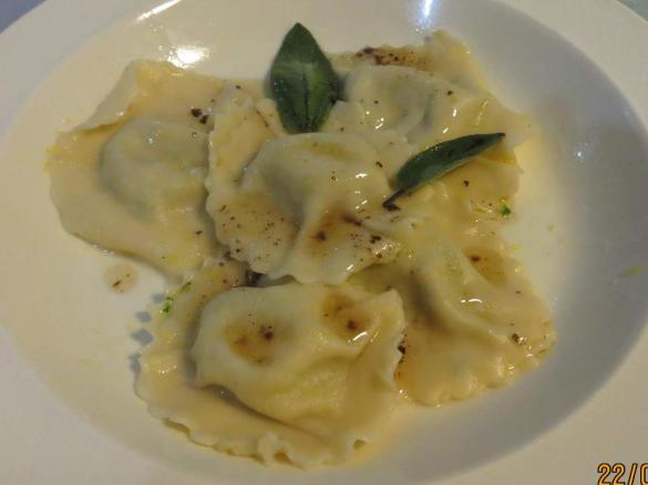 Pumpkin & Pine Nut Ravioli with Burnt Sage Butter Sauce