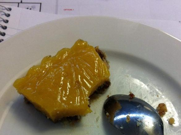 Mango tart with date and walnut crust