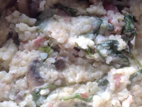 Mushroom, bacon & spinach risotto