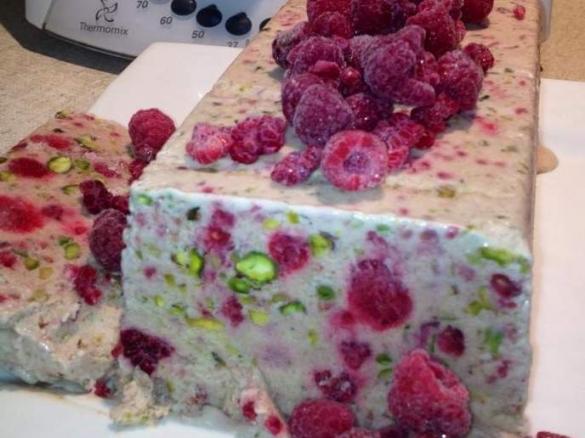 PIstachio, Raspberry and Rosewater Semifreddo