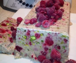 PIstachio, Raspberry and Rosewater Semifreddo