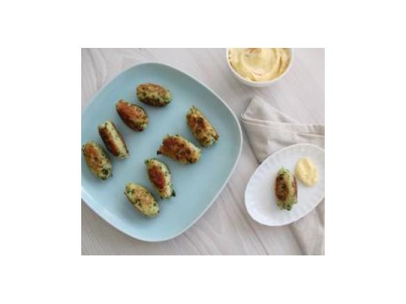 Chicken and spinach polpettine, saffron mayonnaise